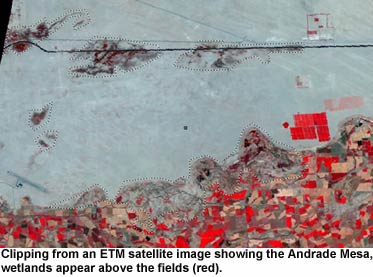 Satellite image of Andrade Mesa Wetlands area